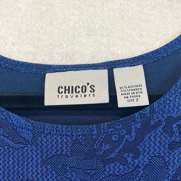 CHICO'S TRAVELERS Top Women's Size 2 Large Royal Blue Floral Jacquard Sleeveless - Picture 3 of 11